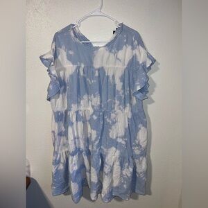 Anthropology Current Air Blue and White Tie-Dye Cotton Midi Dress